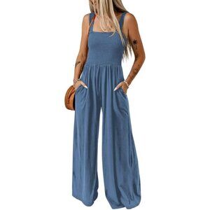 Women's Casual Loose Overalls Jumpsuits One Piece Sleeveless Wide Leg Long Pant